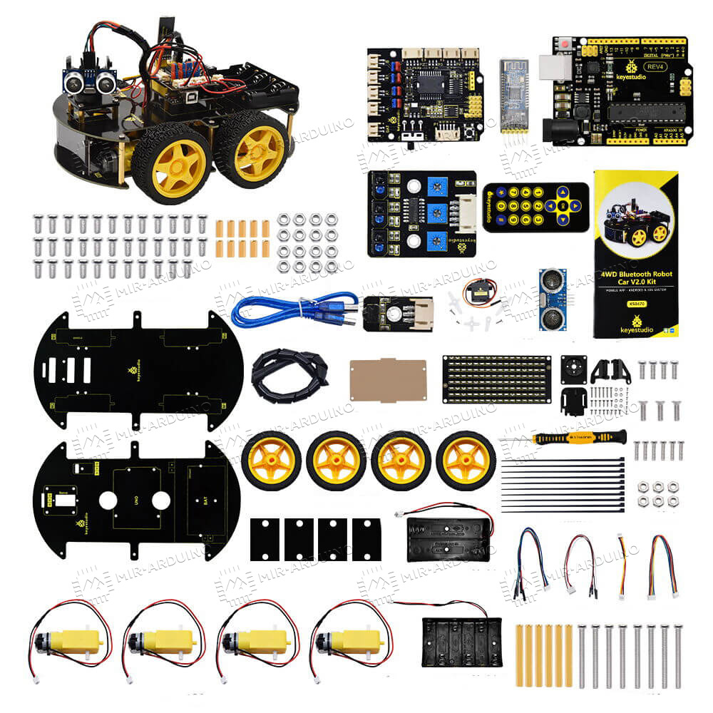 Купить набор для моделирования Ардуино (Arduino) 4WD BT Car V2.0 в Керчи,  цена 8310 рублей в Mir-arduino.ru